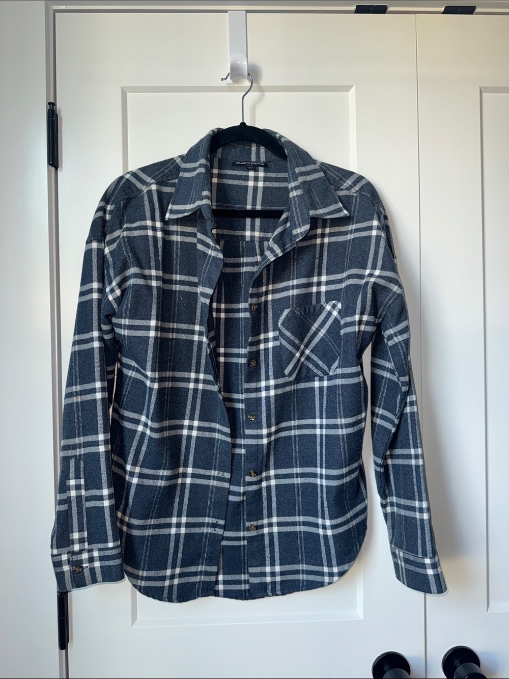 Brandy Melville Navy and White Plaid Button-Down Shirt
